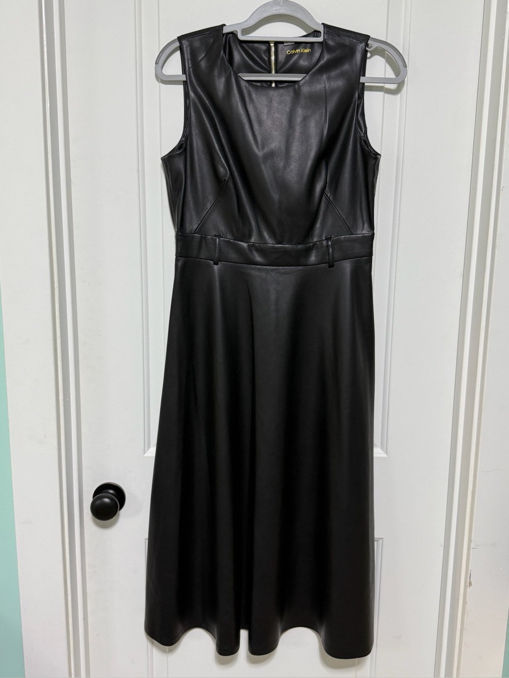 NWOT Calvin Klein Faux Leather Sleeveless Midi Dress Black